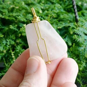 Semi Polished Rose Quartz Crystal Pendant, Wire Wrapped Gemstone Jewelry